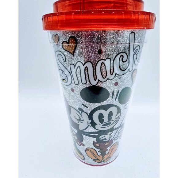 Disney Mickey Loves Mickey Kiss Glitter Flip Straw Tumbler Travel Cup NWT - Picture 5 of 13